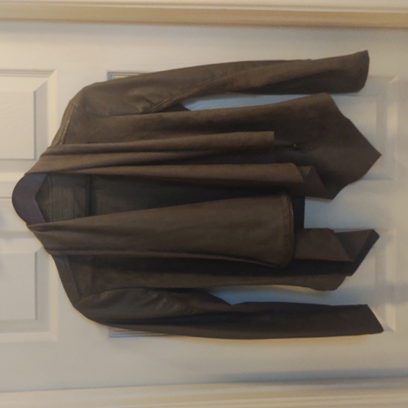 NEW! Asymmetrical Moto Drape Front Zip-Up Faux Leather/Suede Jacket - Picture 1 of 16